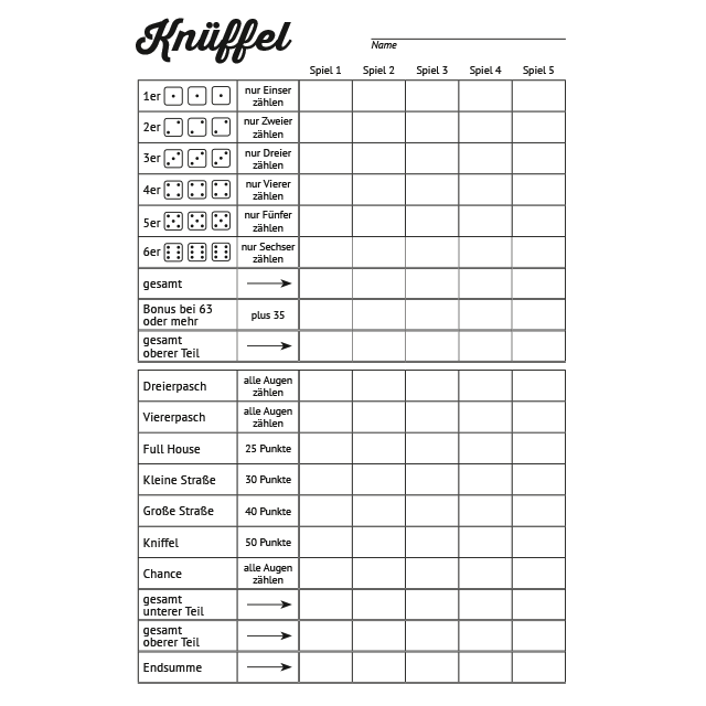 Kniffel Vorlage